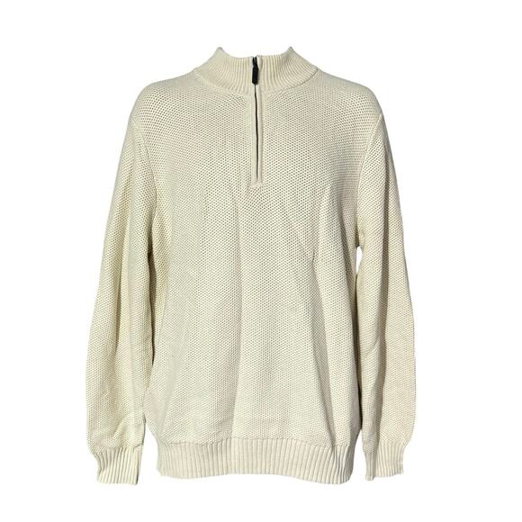 NWT J.Crew Cotton Honeycomb Knit Half-Zip Sweater in Natural Size L - Picture 4 of 9